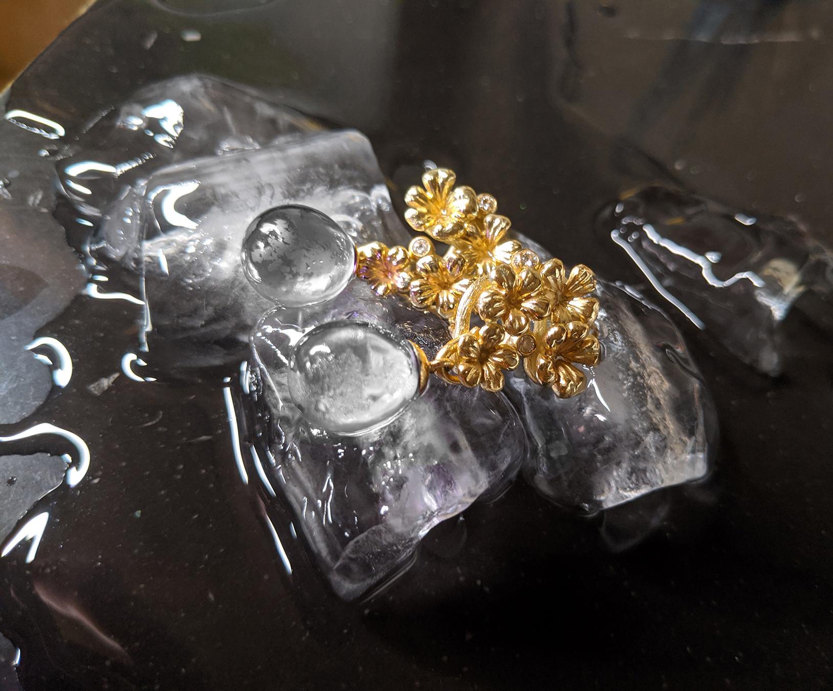 Gelbgold-Halskette mit Tropfenanhänger mit Diamanten und abnehmbarem Quarz im Angebot 8
