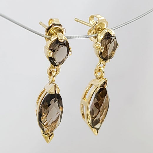 Yellow Gold Drop Smoky Quartz Dangle Earrings For Sale at 1stDibs