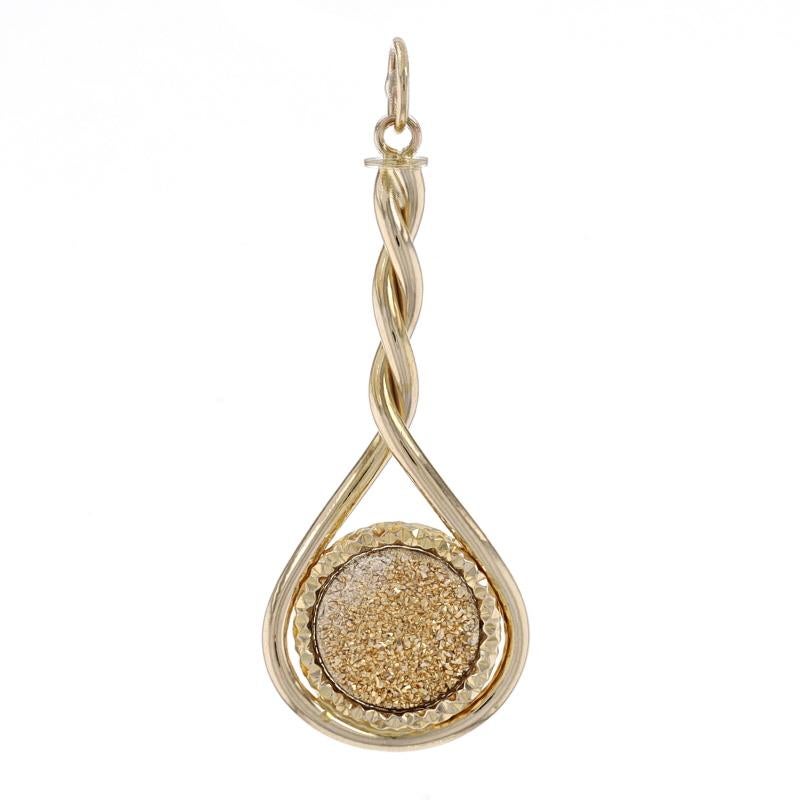 Metal Content: 14k Yellow Gold

Stone Information
Natural Druzy Quartz
Cut: Round
Stone Note: Gold Plated

Style: Solitaire

Measurements
Tall (from stationary bail): 1 13/32