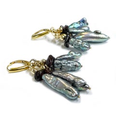 Yellow Gold Dyed Biwa Pearl Dangle Earrings