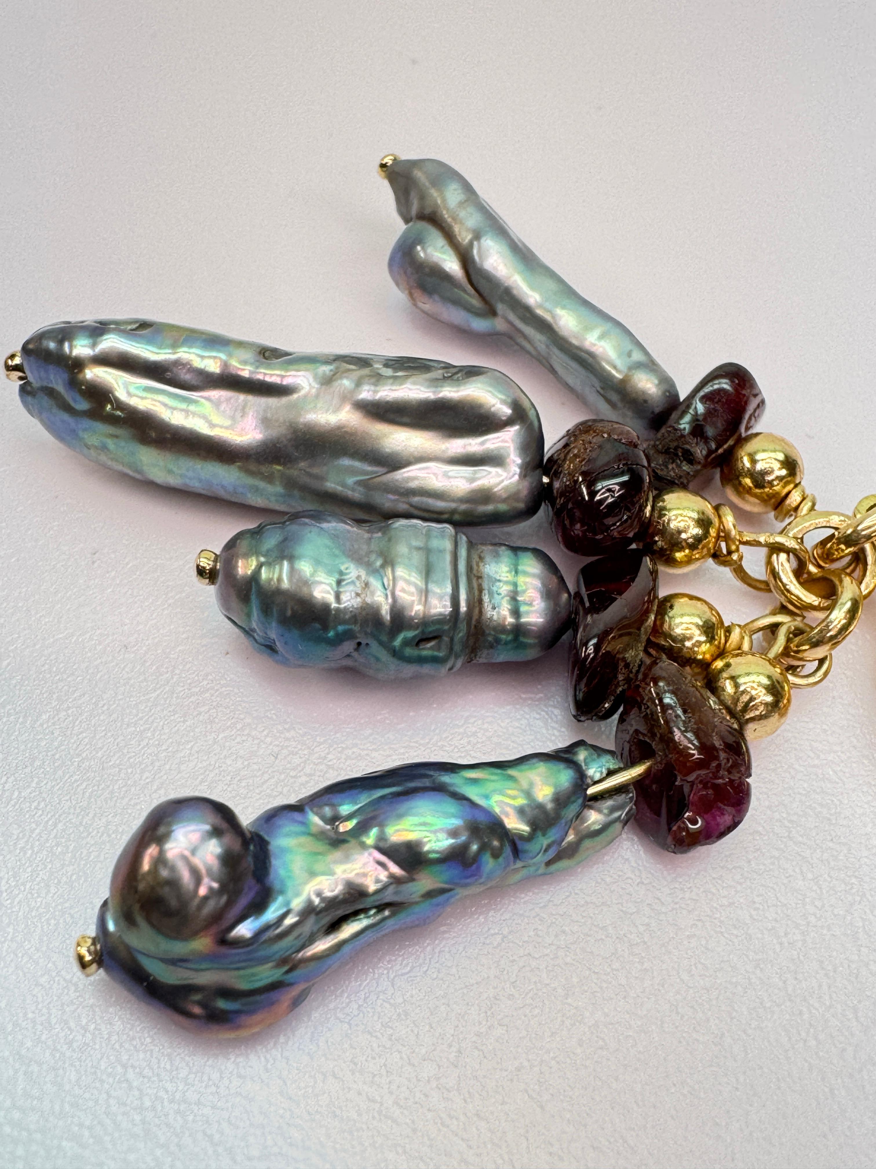 Yellow Gold Dyed Biwa Pearl Dangle Earrings In Good Condition For Sale In Palm Desert, CA