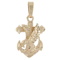 Gelbgold Adler & Anker Herrenanhänger, 14k Matte geätztes nautisches Geflecht