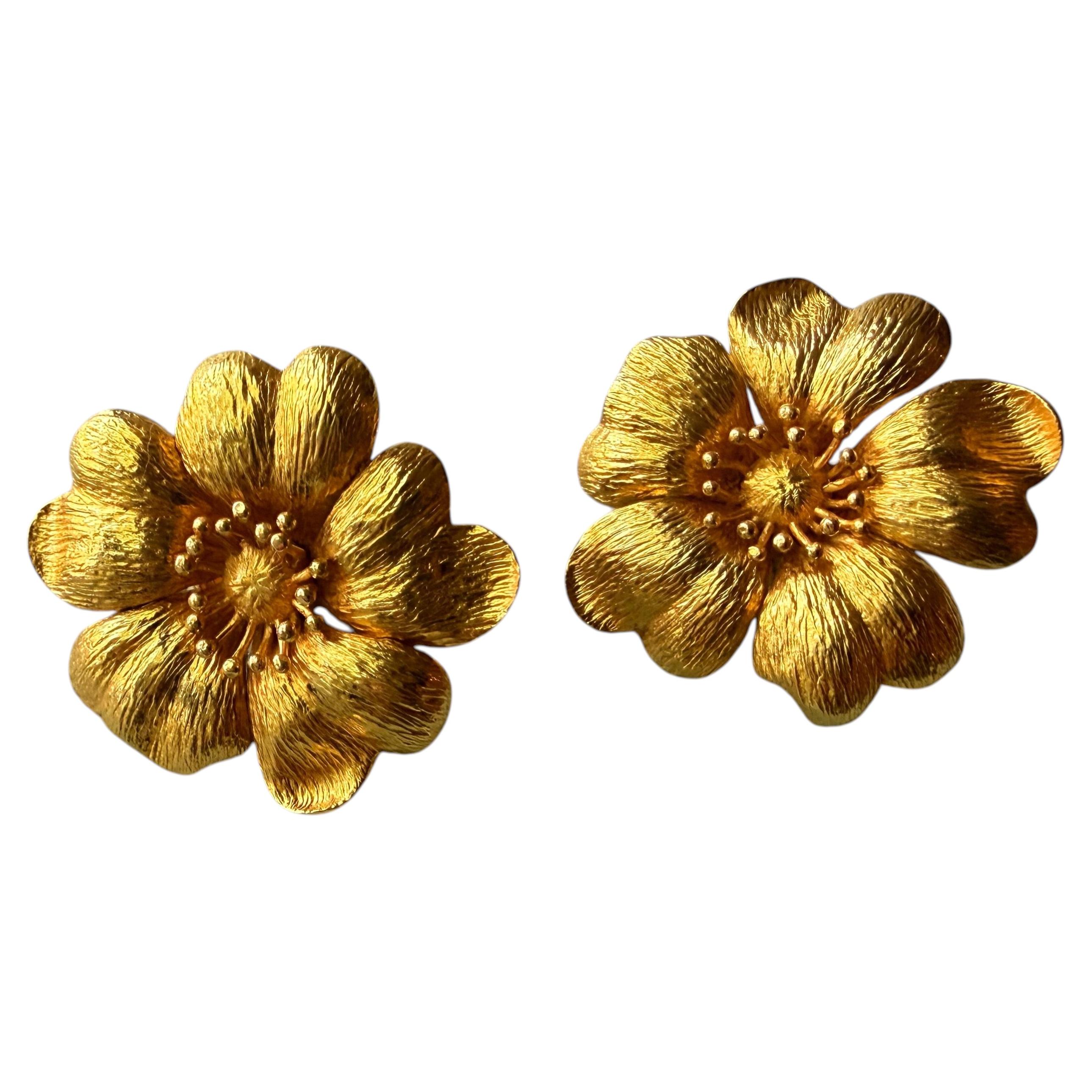 Boucles d'oreilles en or jaune, 18 carats, boucles d'oreilles imposantes, motif grec en vente