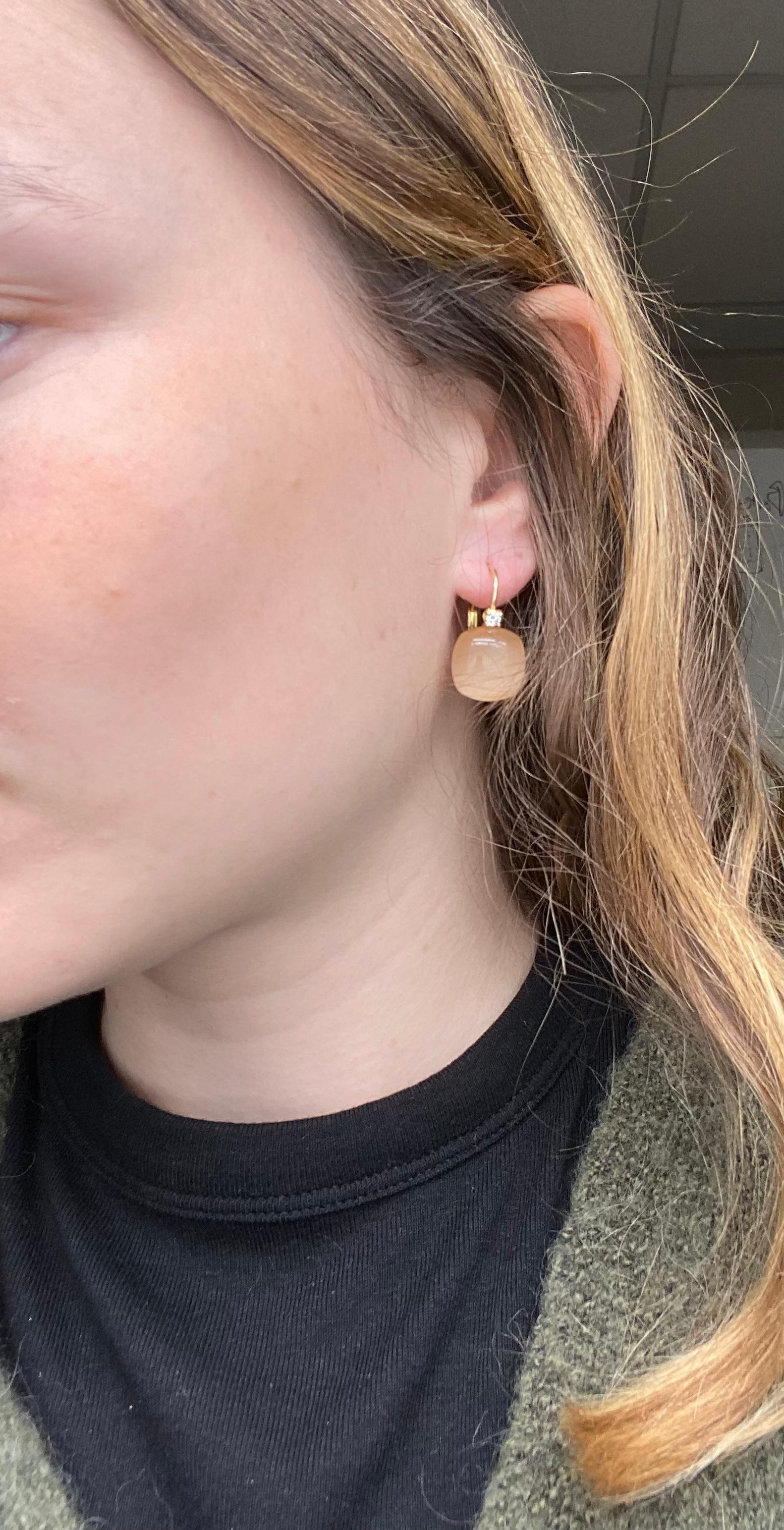 Baroque Yellow Gold Earrings, Hydro Peachmoons and 0.14K Diamonds For Sale