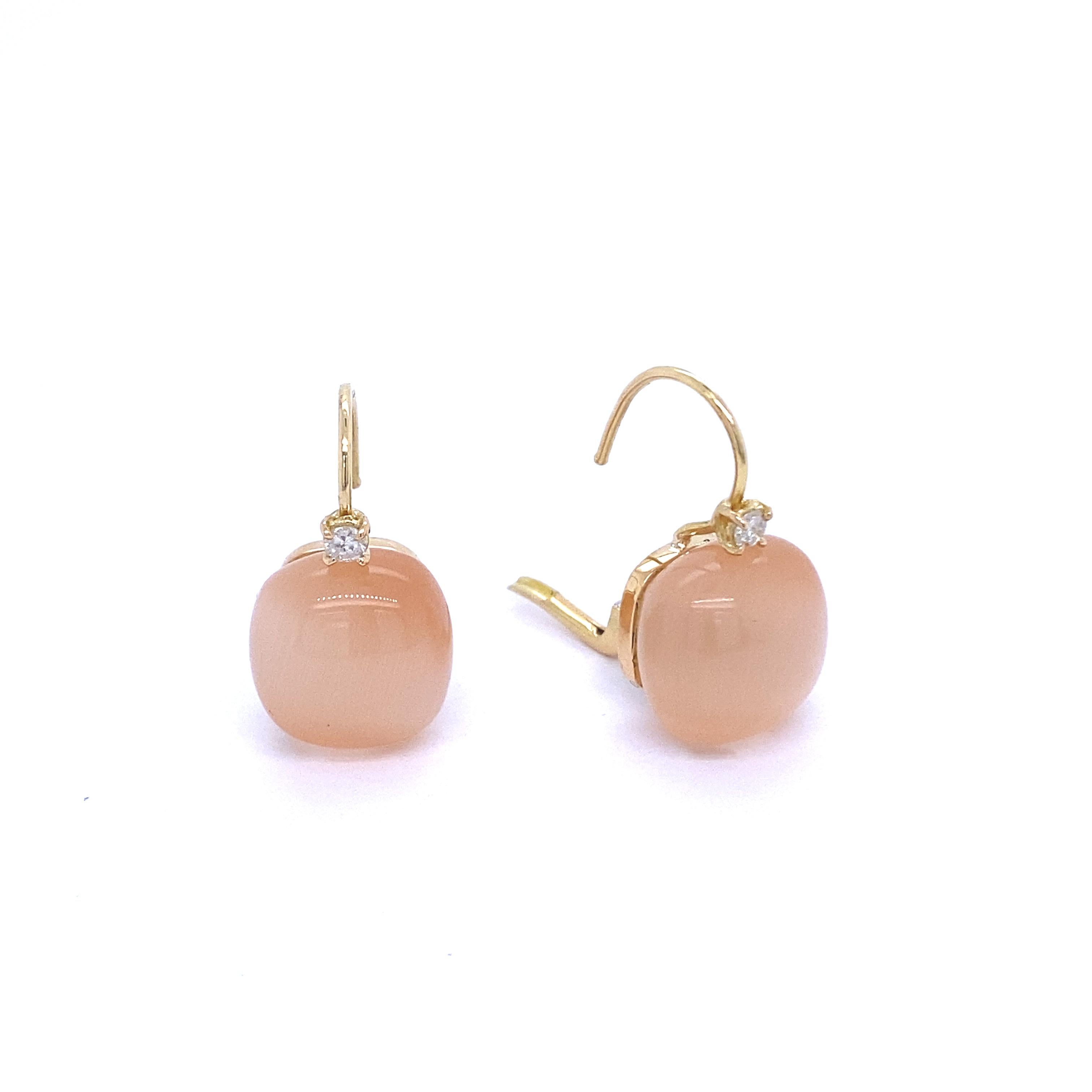 Women's Yellow Gold Earrings, Hydro Peachmoons and 0.14K Diamonds For Sale