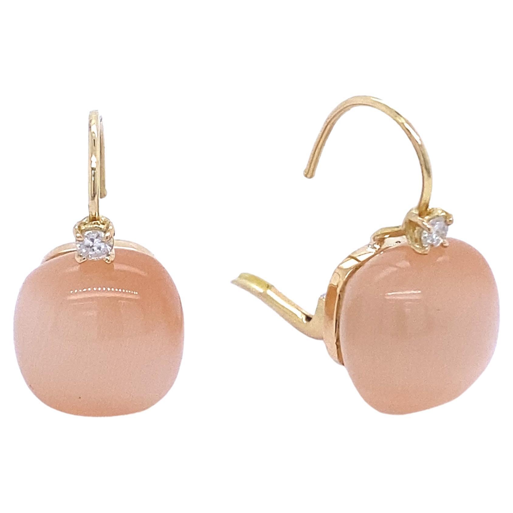 Yellow Gold Earrings, Hydro Peachmoons and 0.14K Diamonds For Sale
