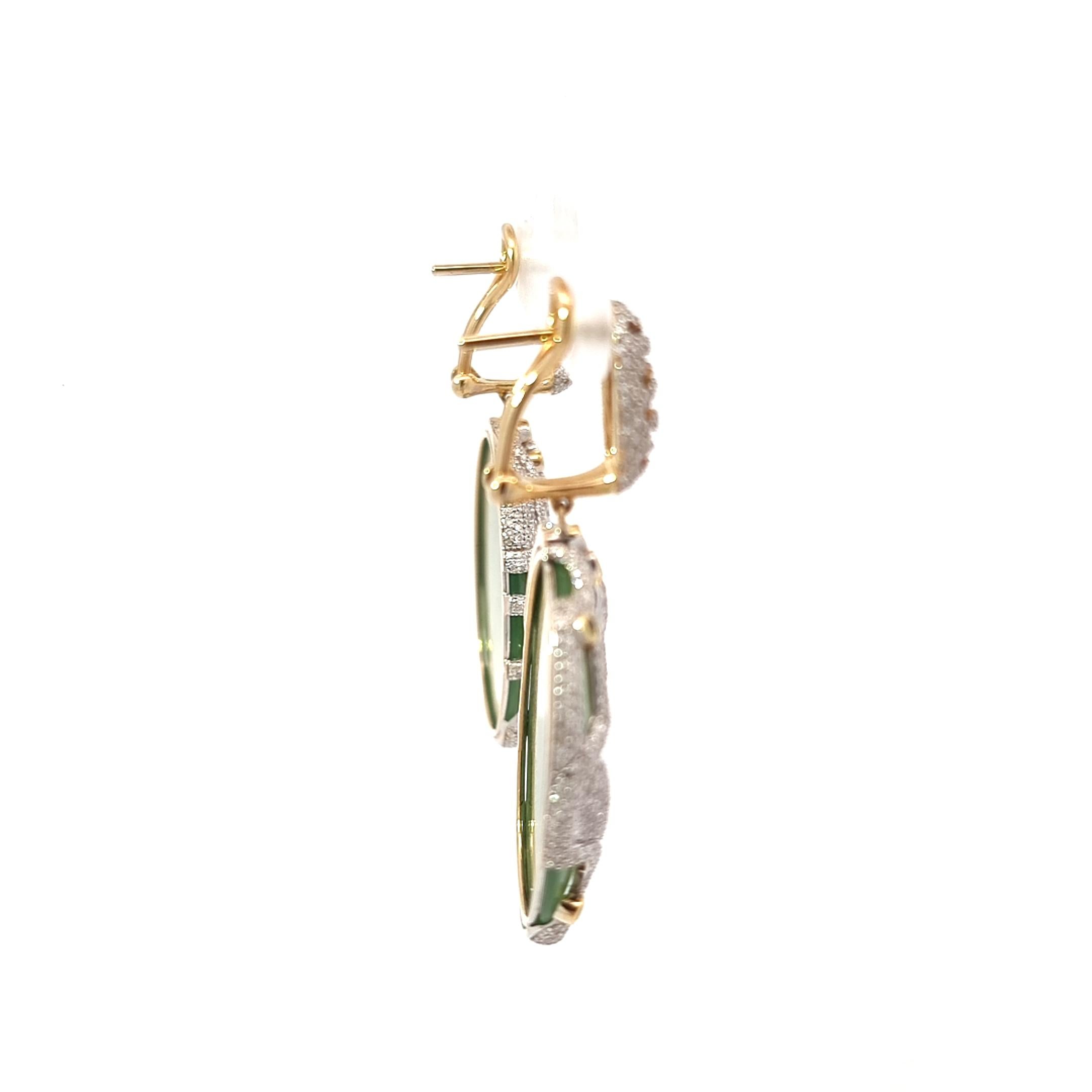 Yellow Gold Earrings in 18K with White Diamonds, Jade, and Tsavorites For Sale 1