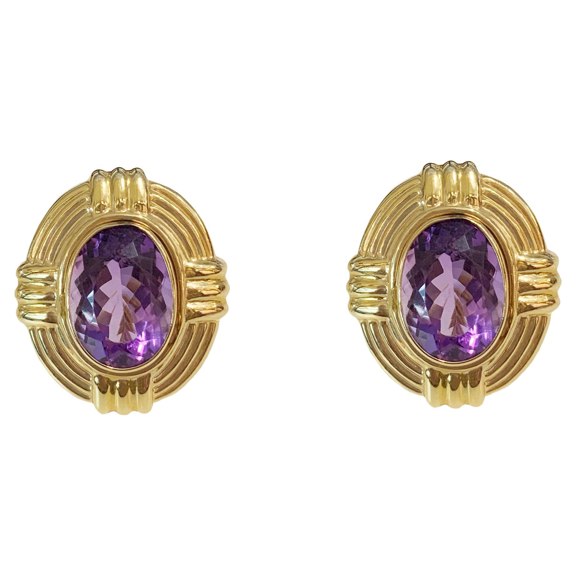 Yellow Gold Earrings with Amethyst