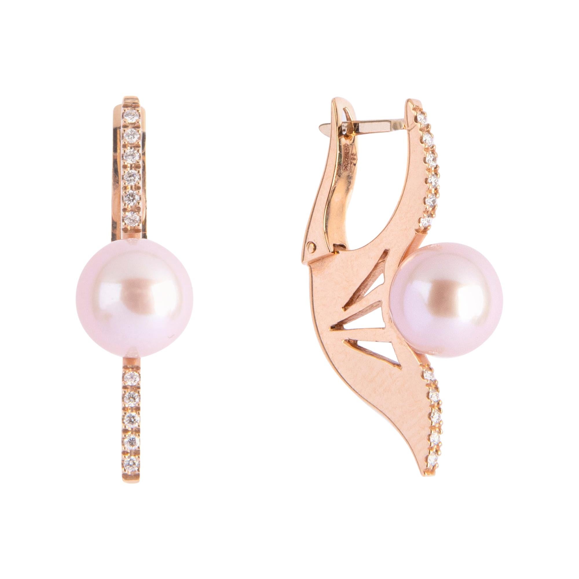 Yellow Gold Earrings with Japanese Pearls and Diamonds by Giancarlo Montebello For Sale