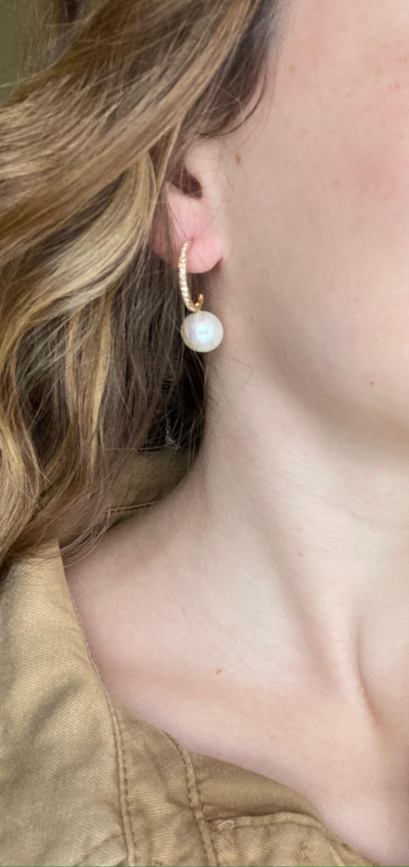 Boucles d'oreilles en or jaune avec perles et diamants 0,21 carat Neuf - En vente à Vannes, FR