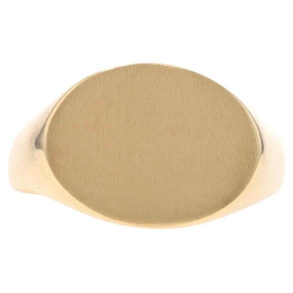 Yellow Gold East-West Oval Signet Men's Ring - 10k Engravable
