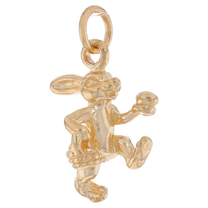 Yellow Gold Easter Bunny Rabbit Charm - 14k Peter Cottontail Spring Holiday For Sale