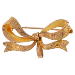 Oro Amarillo Edwardian Bow Watch Pin - 10k Cinta Atada Broche Grabado Vintage