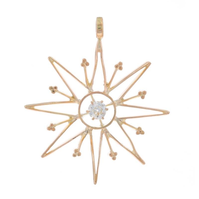 Pendentif solitaire étoile du nord en or jaune Edwardian avec diamant 14k Euro 18ct Antique Excellent état - En vente à Greensboro, NC