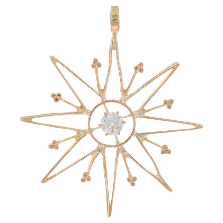 Yellow Gold Edwardian Diamond North Star Solitaire Pendant 14k Euro.18ct Antique