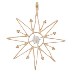 Yellow Gold Edwardian Diamond North Star Solitaire Pendant 14k Euro.18ct Antique