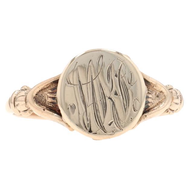 Bague chevalière édouardienne en or jaune - 10k Antique Monogram MKS Initials