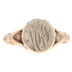 Bague chevalière édouardienne en or jaune - 10k Antique Monogram MKS Initials