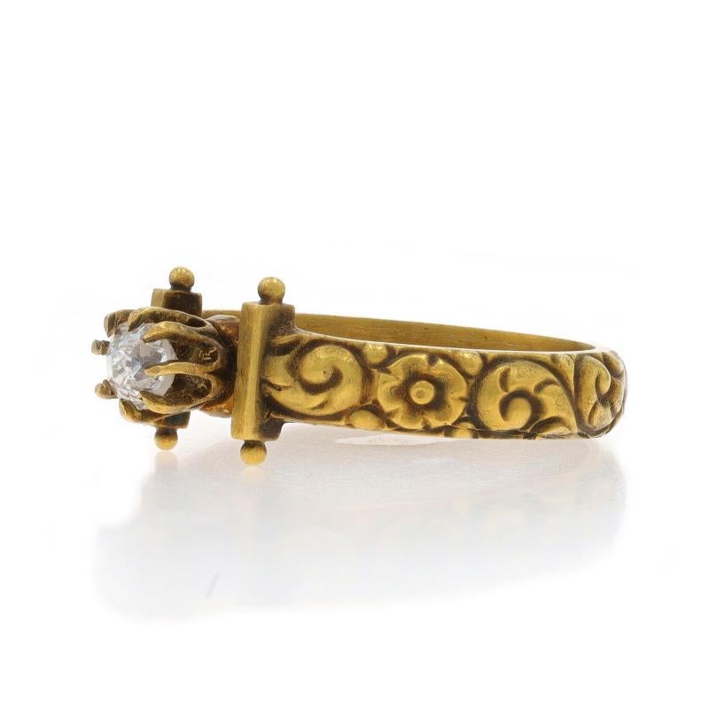 Gelbgold Edwardian Solitaire Verlobungsring -14k Old Mine .25ct Floral 6 1/2 Damen im Angebot