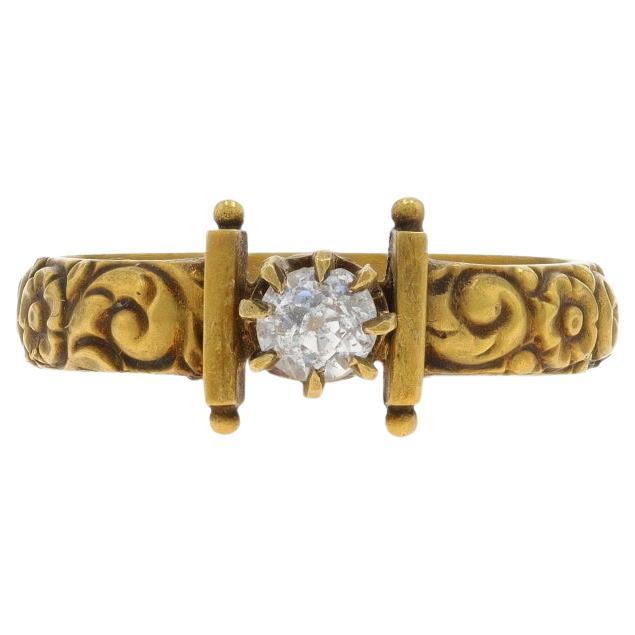 Gelbgold Edwardian Solitaire Verlobungsring -14k Old Mine .25ct Floral 6 1/2 im Angebot
