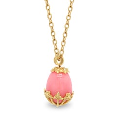 Yellow Gold Egg Shape Pendant with Pink Peruvian Opal and Diamonds Stambolian