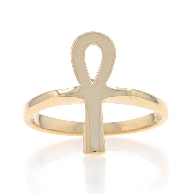 Size: 6 1/4
Sizing Fee: Up 3 sizes for $35 or Down 2 sizes for $25

Metal Content: 10k Yellow Gold

Style: Statement
Theme: Egyptian Ankh, Life Faith Hieroglyph

Measurements

Face Height (north to south): 5/8