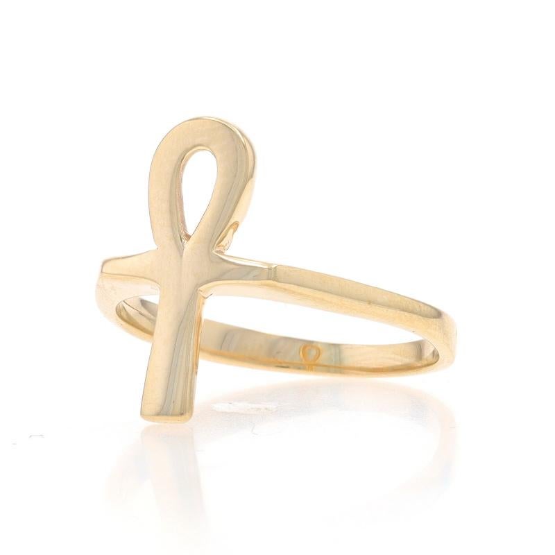 Women's or Men's Yellow Gold Egyptian Ankh Statement Ring - 10k Life Faith Hieroglyph For Sale