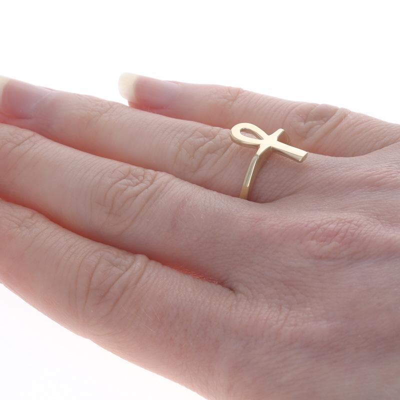 Yellow Gold Egyptian Ankh Statement Ring - 10k Life Faith Hieroglyph For Sale 1