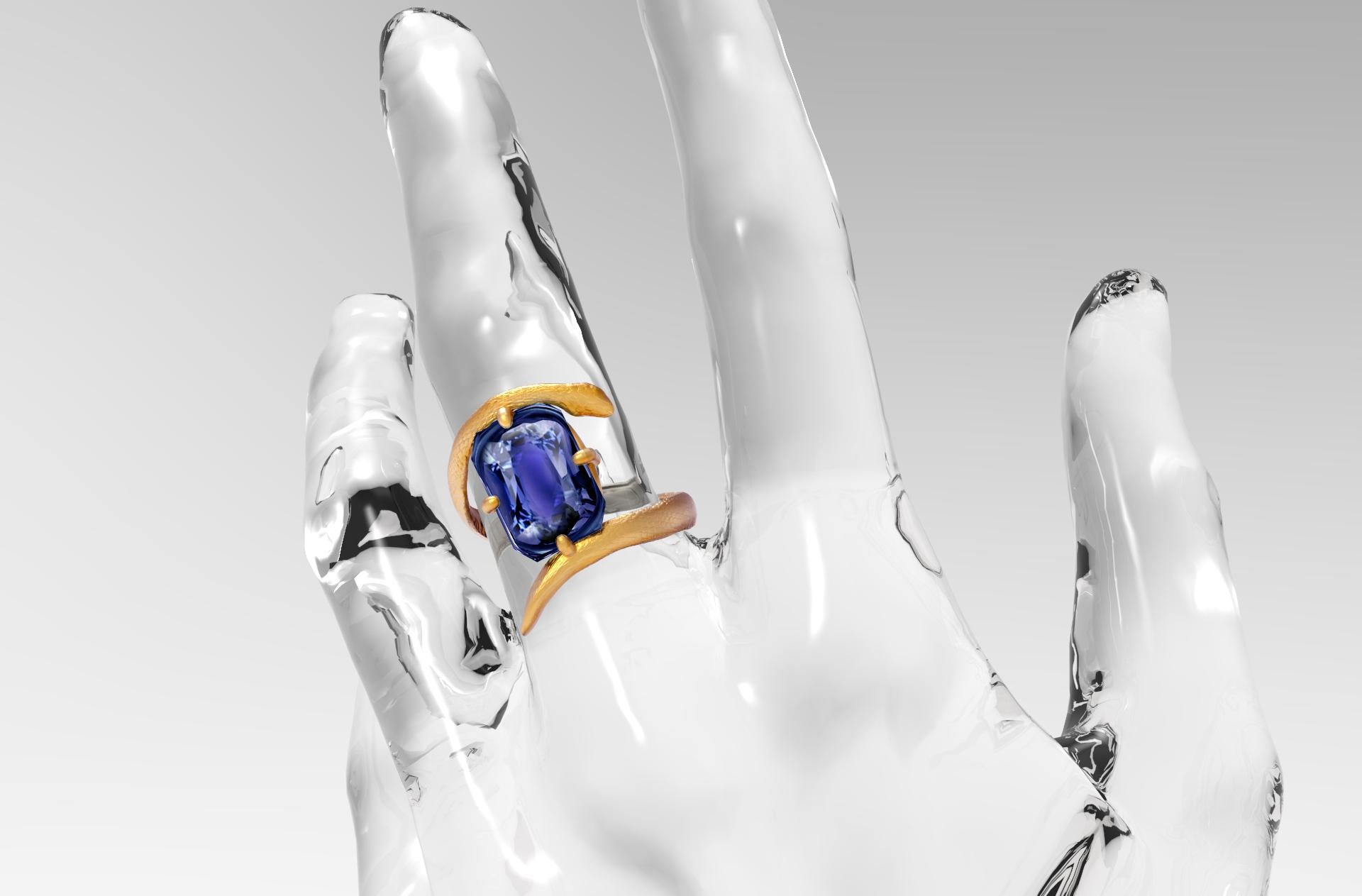 Ring aus Gelbgold im ägyptischen Revival-Stil mit natürlichem FGL-zertifiziertem 7, 54 Karat blauem Saphir (Neuägyptisch) im Angebot