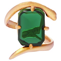 Yellow Gold Egyptian Revival Ring with Natural Green Tourmaline