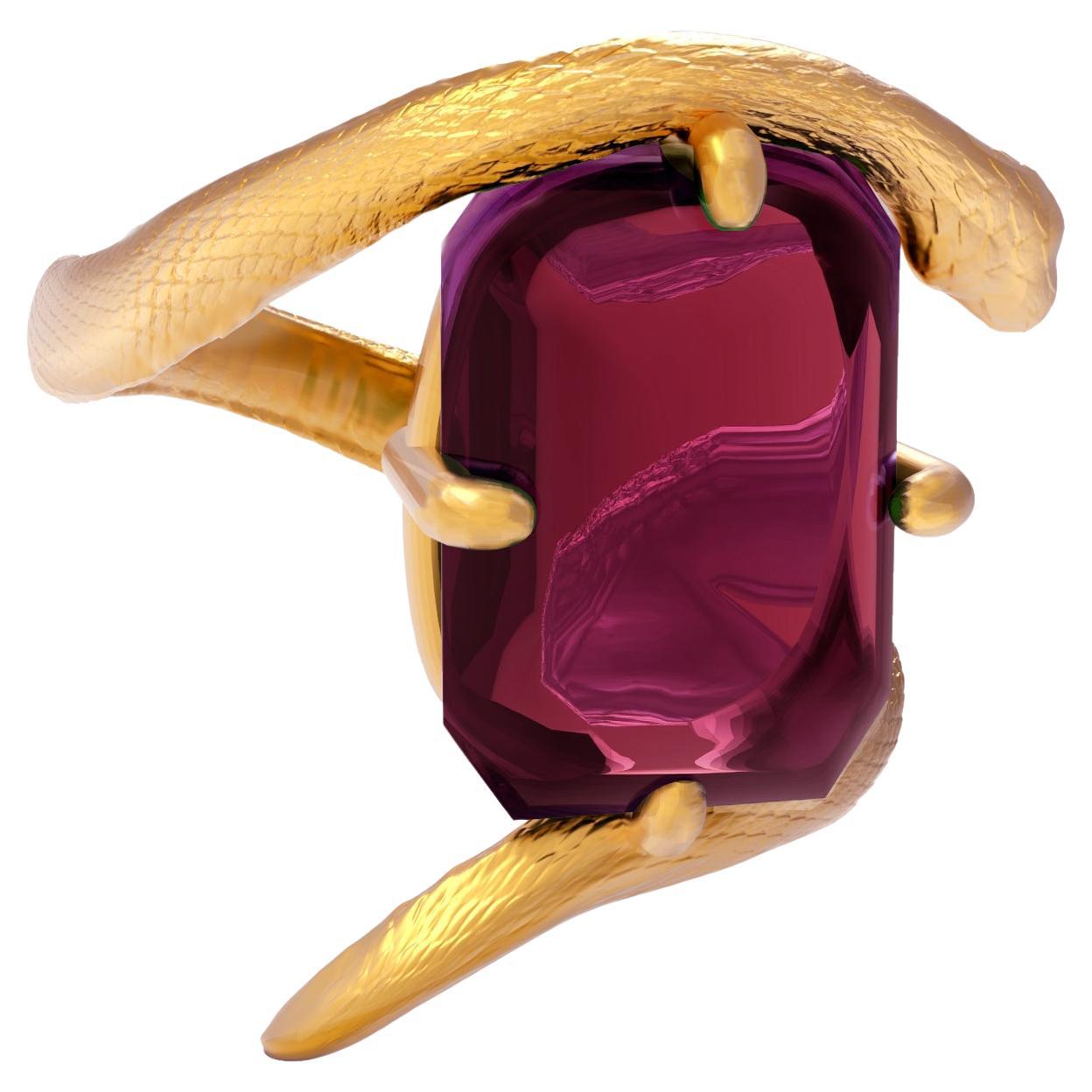 Yellow Gold Engagement Ring with Natural Raspberry Pink Tourmaline For Sale