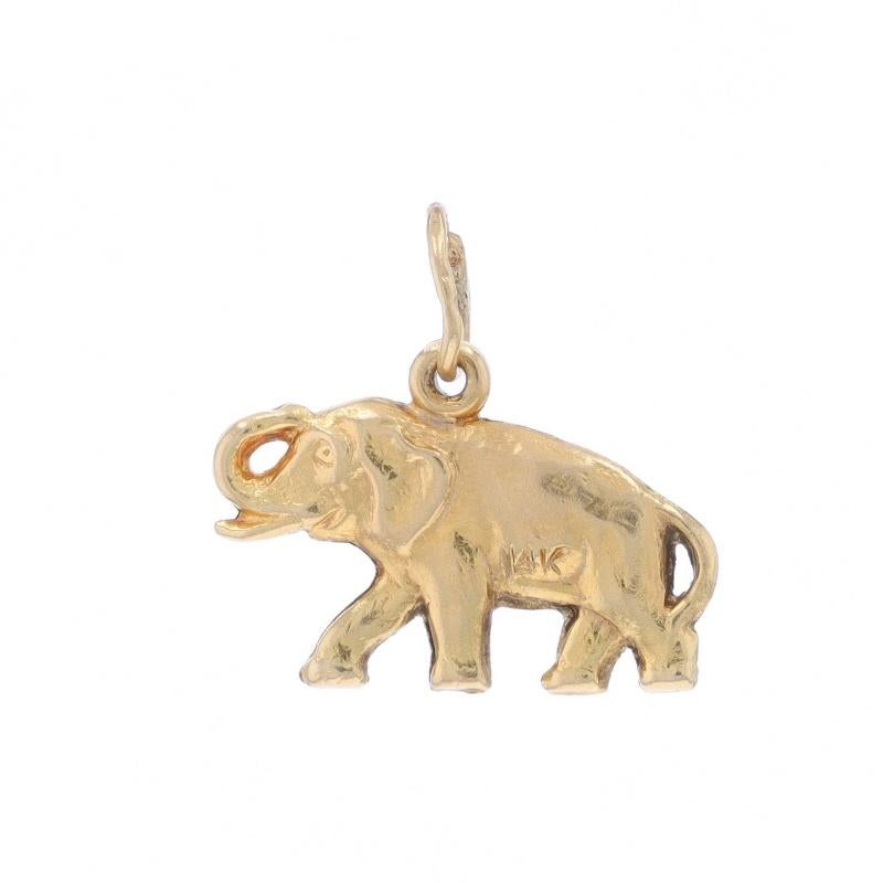 Metal Content: 14k Yellow Gold

Theme: Elephant, Walking Pachyderm

Measurements

Tall (from stationary bail): 17/32