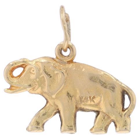 Yellow Gold Elephant Charm - 14k Walking Pachyderm Animal Pendant For Sale