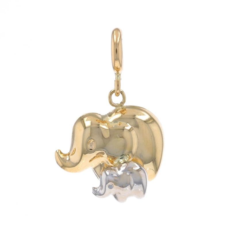 Contenu métallique : Or jaune 14k et or blanc 14k

Type de fermeture : Fermoir à anneau à ressort
Thème : Vache et veau éléphants, maman et bébé pachydermes
Caractéristiques : Construction creuse

Mesures
Hauteur (à partir de l'attache fixe) :