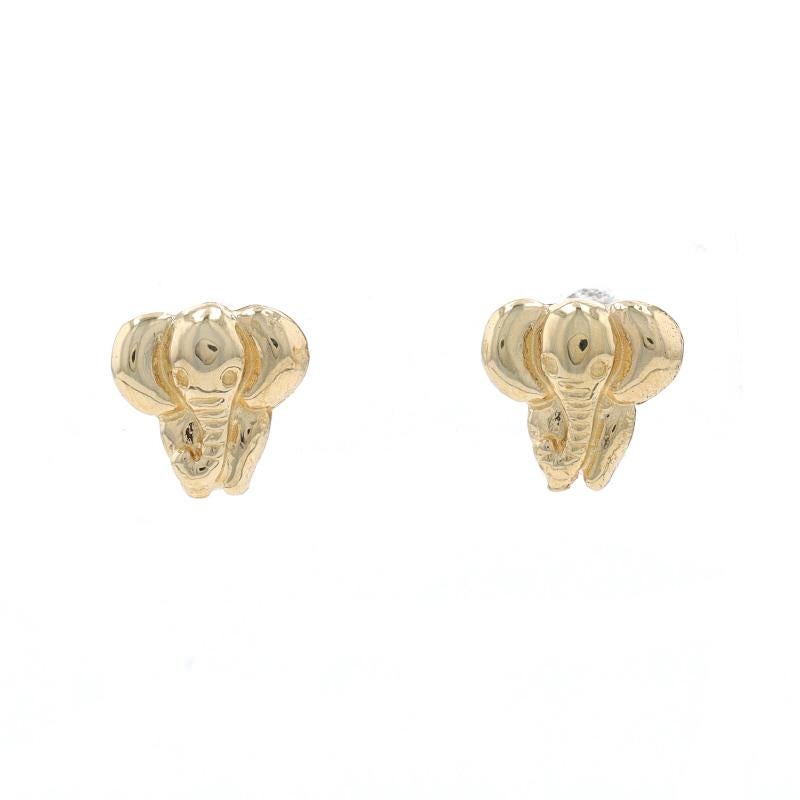 Metal Content: 14k Yellow Gold

Style: Stud
Fastening Type: Butterfly Closures
Theme: Elephant, Standing Pachyderm
Features: Smoothly Finished with Etched Detailing

Measurements

Tall: 5/16