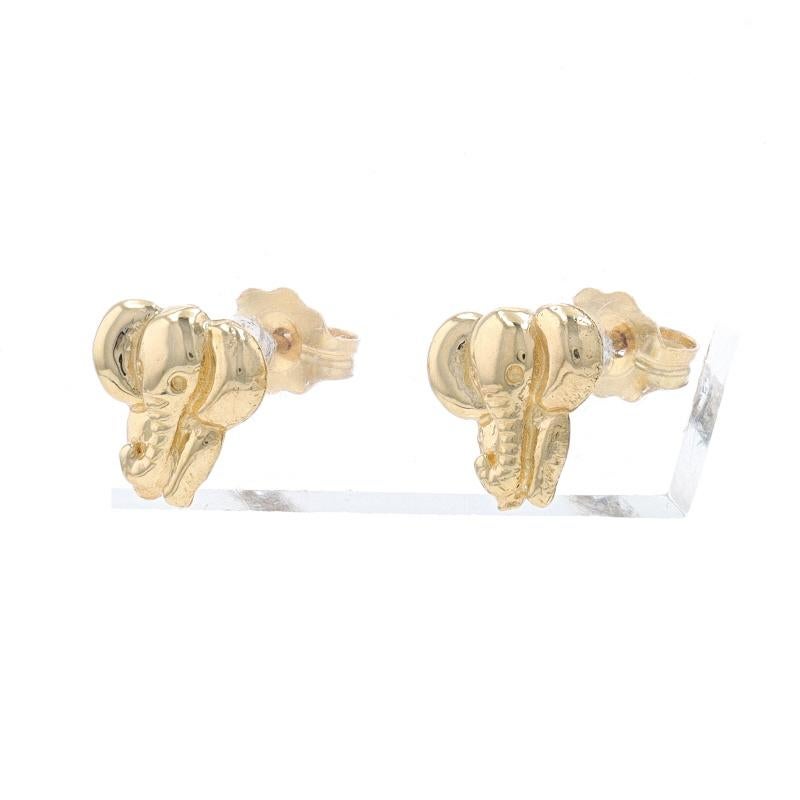 Yellow Gold Elephant Stud Earrings - 14k Standing Pachyderm Pierced In Excellent Condition For Sale In Greensboro, NC