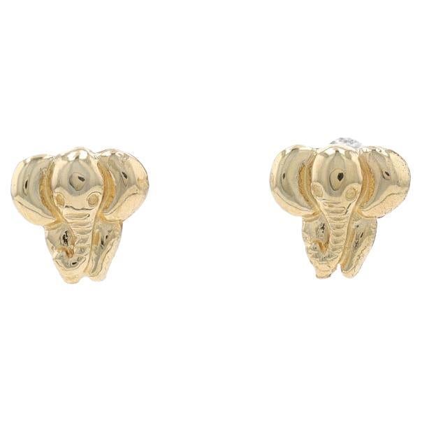 Yellow Gold Elephant Stud Earrings - 14k Standing Pachyderm Pierced For Sale