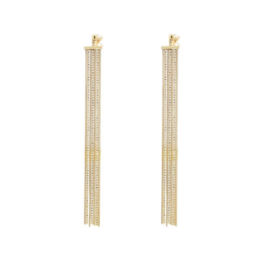 Orecchini a catena a cascata in oro giallo a undici fili - 18k Curb Bead - forati In condizioni ottime in vendita a Greensboro, NC