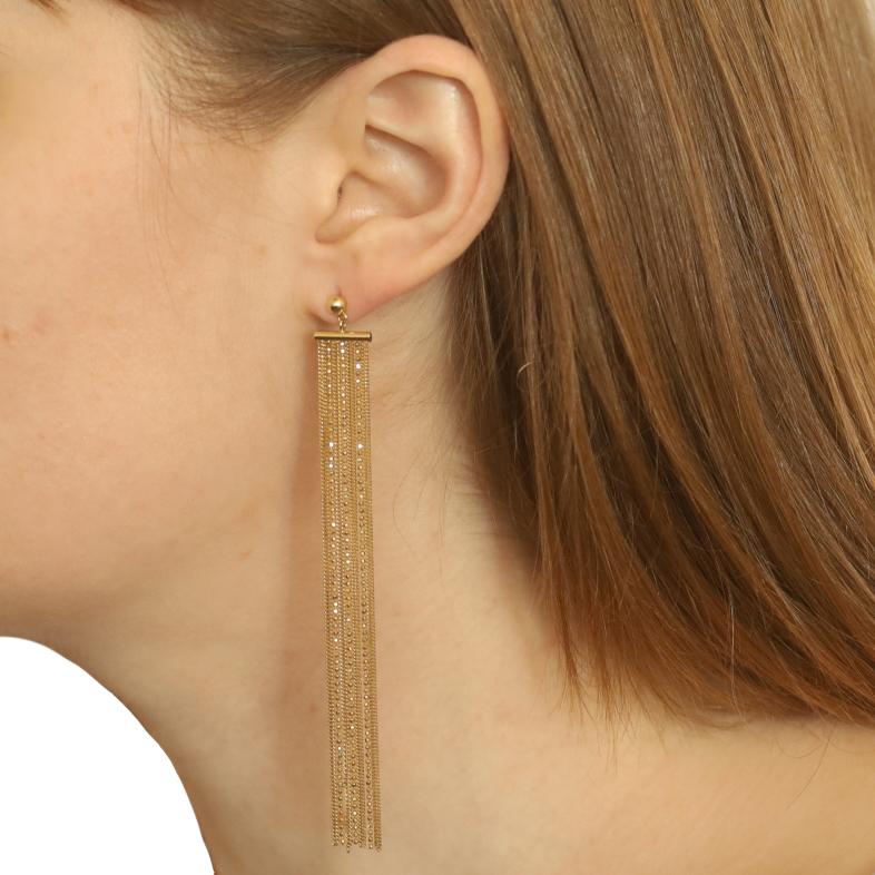 Donna Orecchini a catena a cascata in oro giallo a undici fili - 18k Curb Bead - forati in vendita