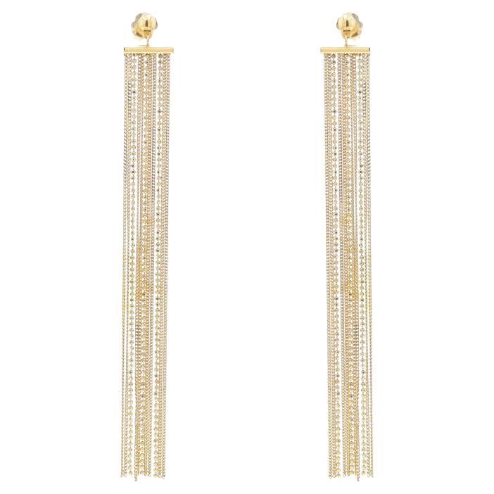 Orecchini a catena a cascata in oro giallo a undici fili - 18k Curb Bead - forati