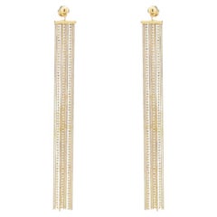 Yellow Gold Eleven-Strand Cascading Dangle Chain Earrings -18k Curb Bead Pierced