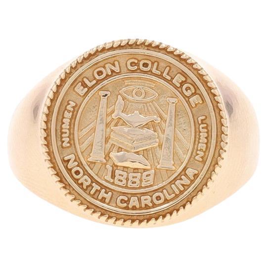Yellow Gold Elon College Seal Signet Class Ring - 14k North Carolina For Sale