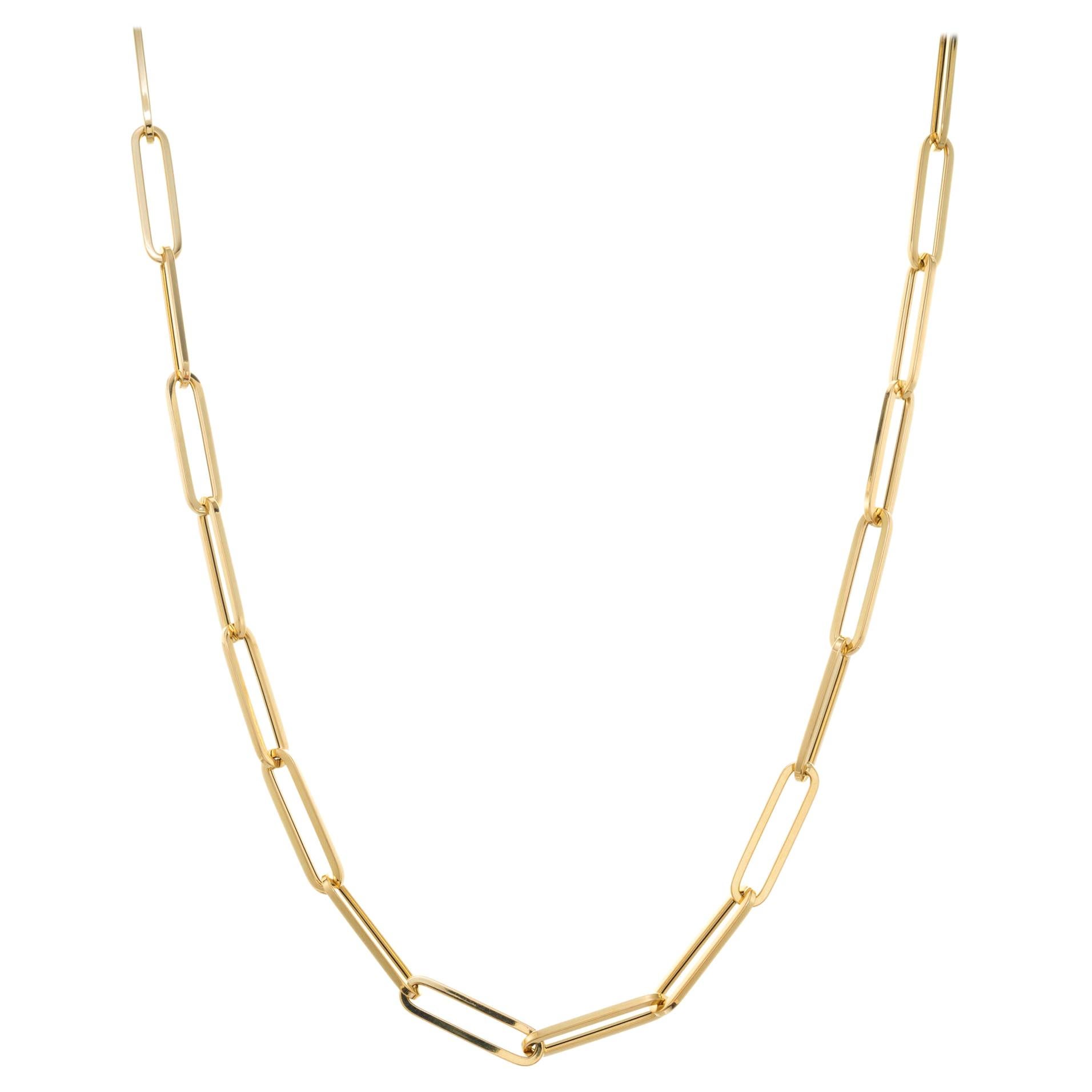 Yellow Gold Elongated Open Link Chain Necklace