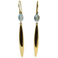 Yellow Gold Elongated Oval Blue Topaz Drop Earrings Yellow Gold Elongated Oval Blue Topaz Drop Earrings