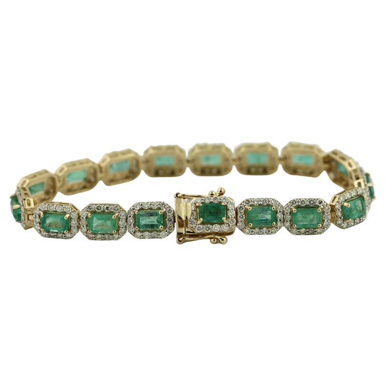 Yellow Gold Emerald and Diamond Bracelet For Sale at 1stDibs