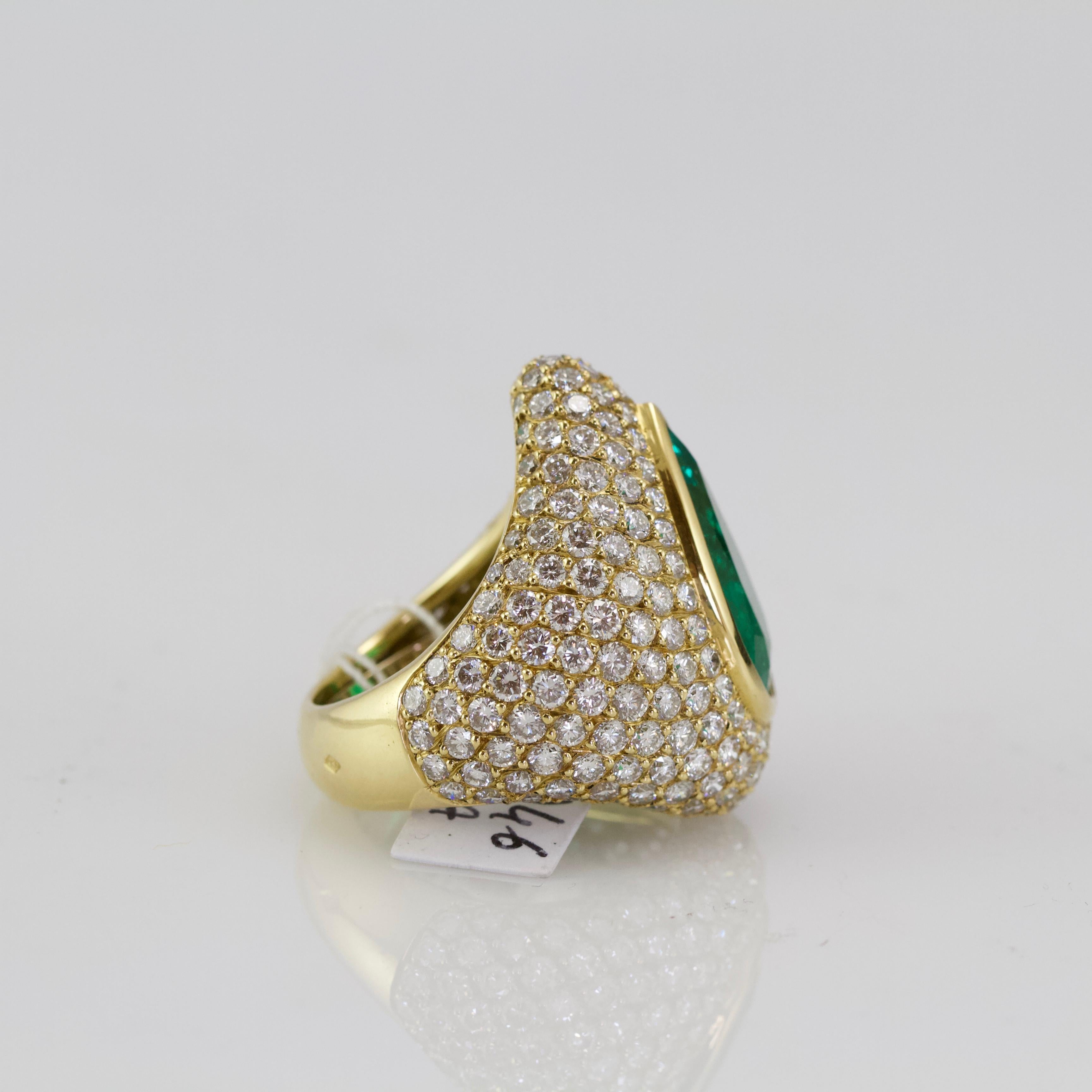 Modern Yellow Gold Emerald and Diamond Cocktail Ring For Sale