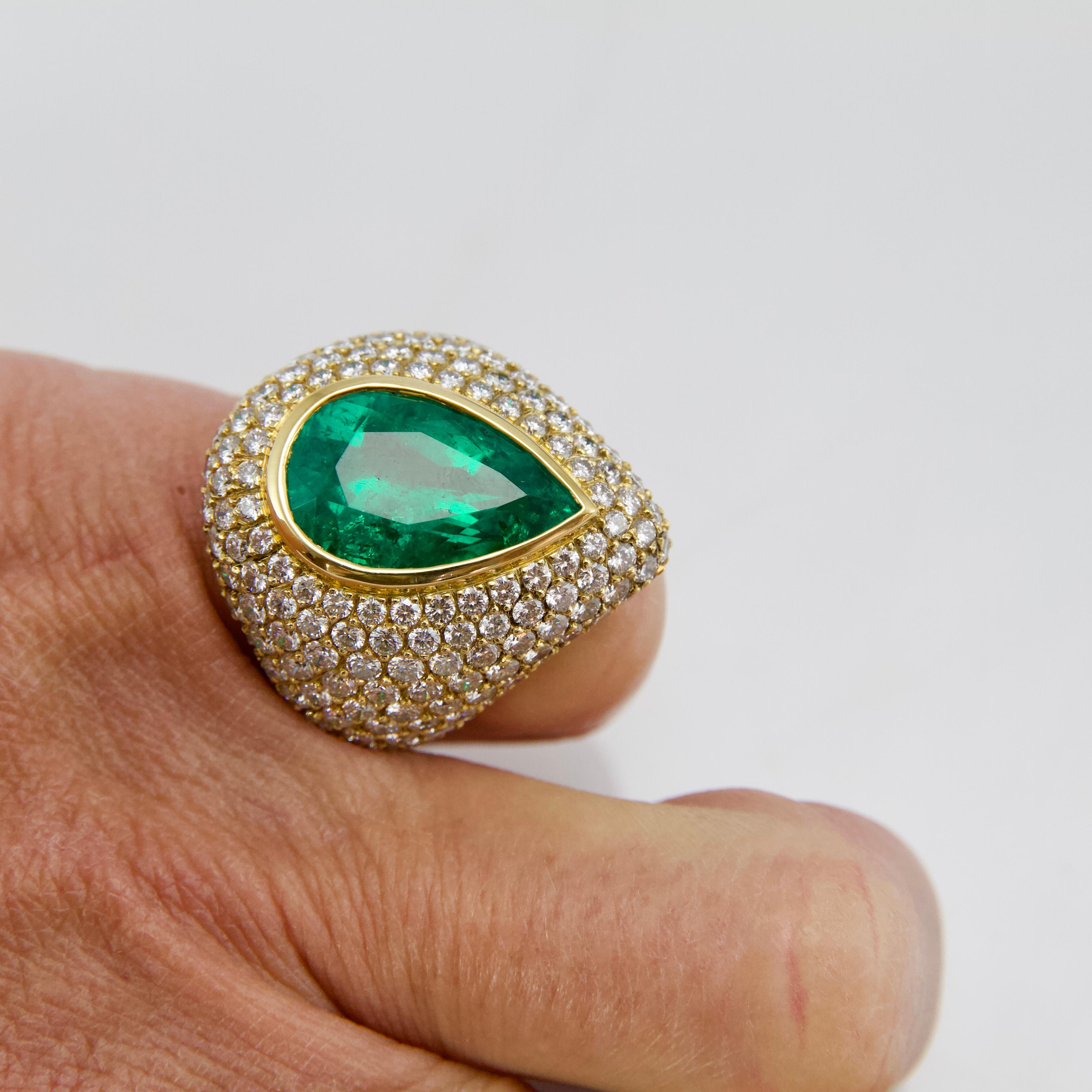 Yellow Gold Emerald and Diamond Cocktail Ring For Sale 1