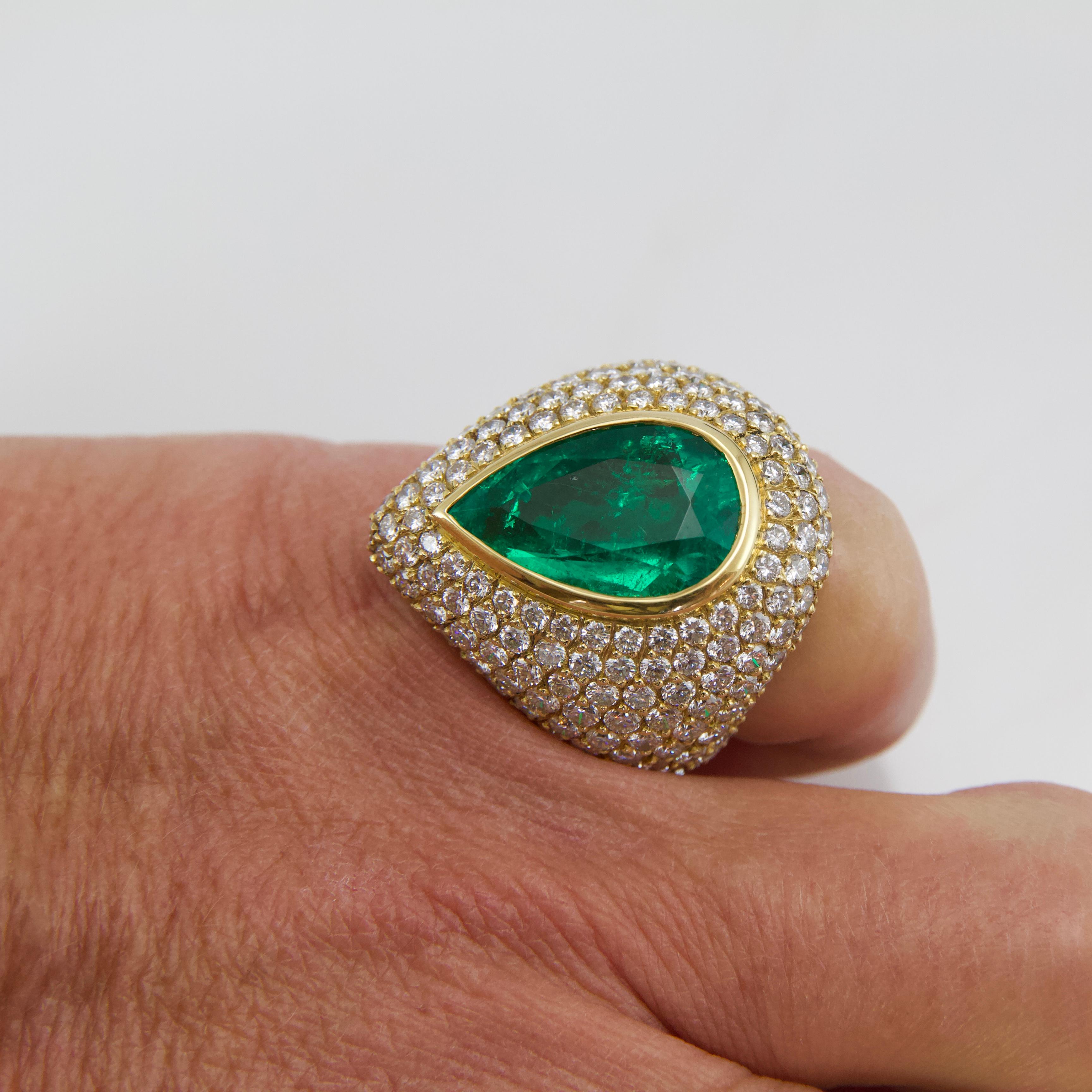 Yellow Gold Emerald and Diamond Cocktail Ring For Sale 3
