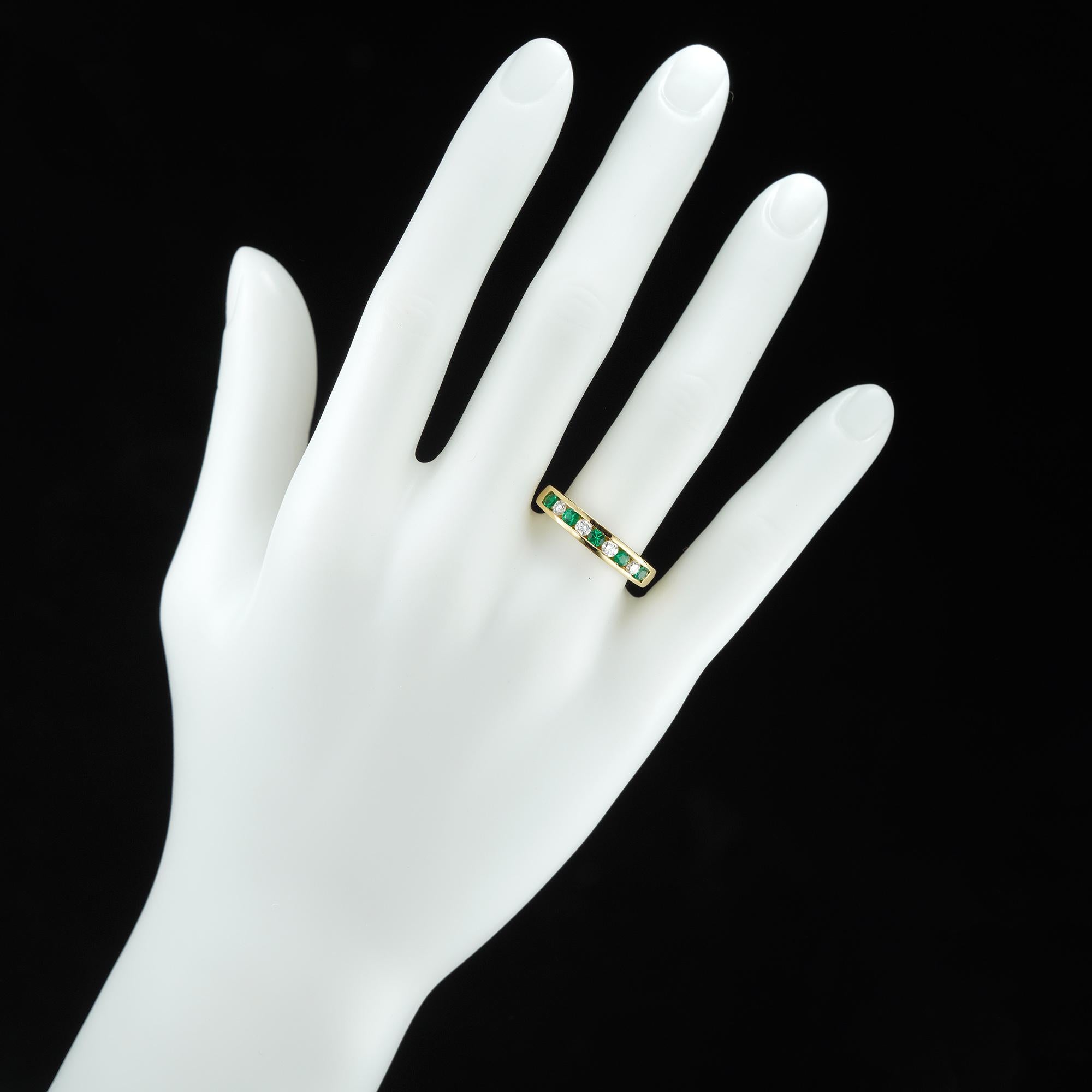 Modern Yellow Gold Emerald and Diamond Half Eternity Ring