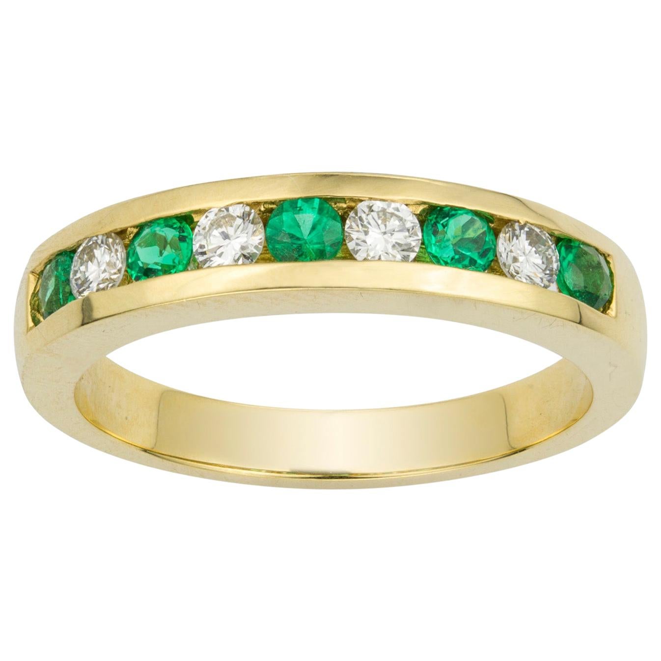 Yellow Gold Emerald and Diamond Half Eternity Ring